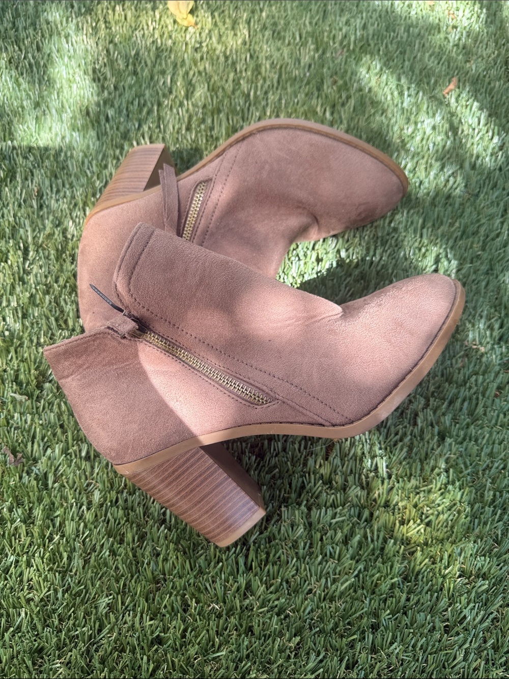 TOP Moda Taupe Suede Ankle Booties with Stacked Heel